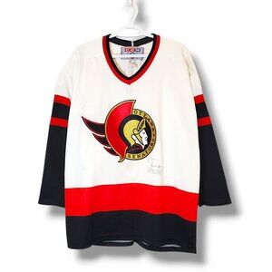 Vintage 90s Ottawa Senators Roger Neilson Signe 2D Logo NHL Jersey White Size L